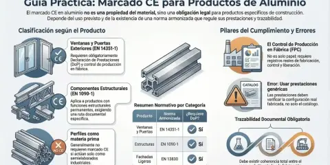 Guía sobre el marcado CE para aluminio: ventanas, estructuras y perfiles. Detalla requisitos y normas.